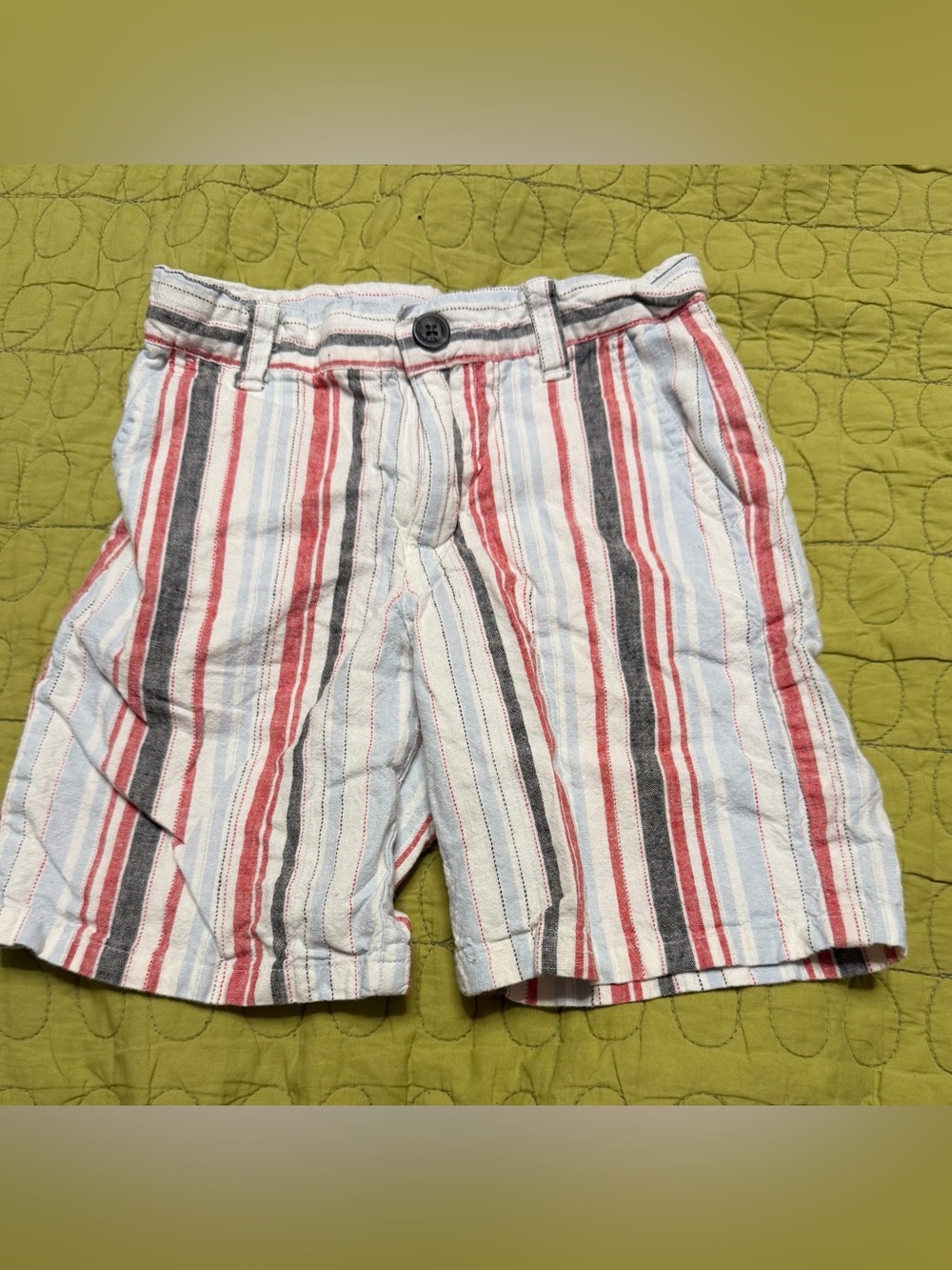 Boys' Striped Linen Shorts in Red, Blue, White and Gray